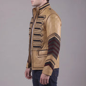 Men's Tan and Black Leather Military Jacket — Abberdon