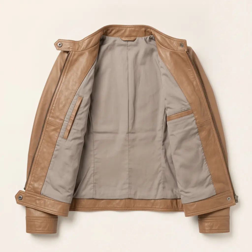 Women's Tan Leather Cafe Racer Jacket — Ashbrooke