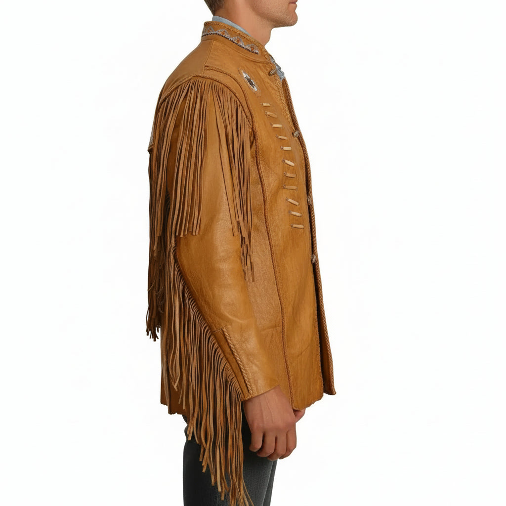 Men's Fringe Western Cowboy Full-Grain Leather Jacket