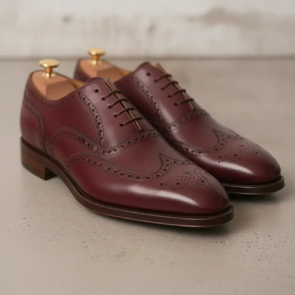 Men's Burgundy Wingtip Leather Oxfords — Dingley