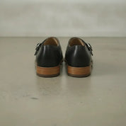 Men's Black Plain-Toe Leather Double Monk Strap Shoes — Farlam