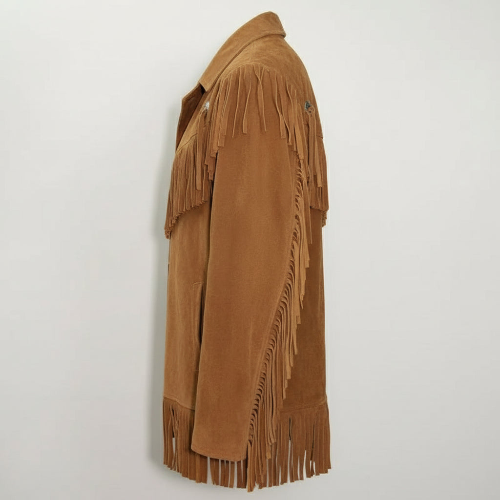 Handmade Men's Genuine Suede Western Cowboy Jacket with Fringes