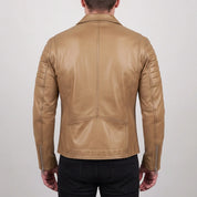 Men's Tan Quilted Leather Biker Jacket — Bevington