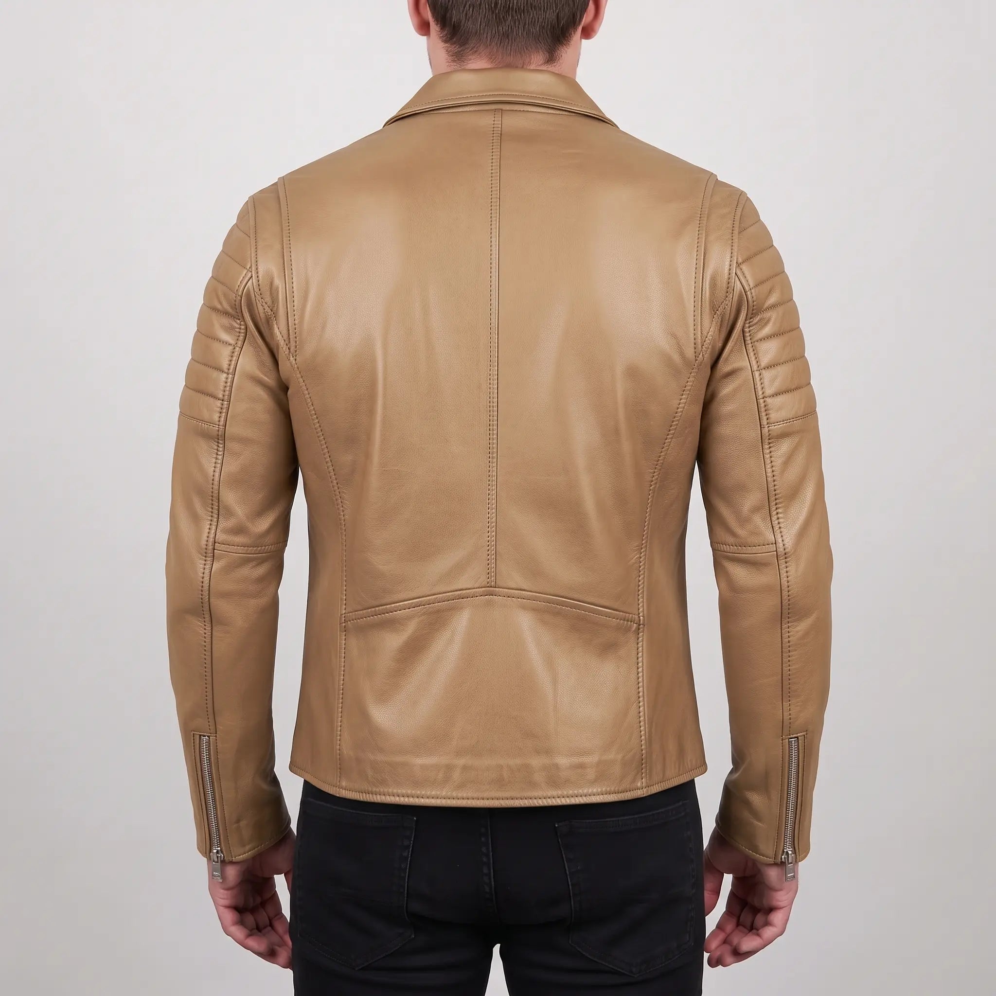 Men's Tan Quilted Leather Biker Jacket — Bevington