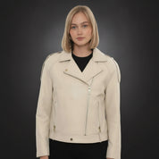 Women's Cream Leather Biker Jacket — Parsons