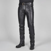 Men’s Black Genuine Leather Rocker Pants –Double Zip Moto Design