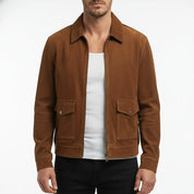 Handmade Men’s Suede Trucker Jacket with Flap Pockets