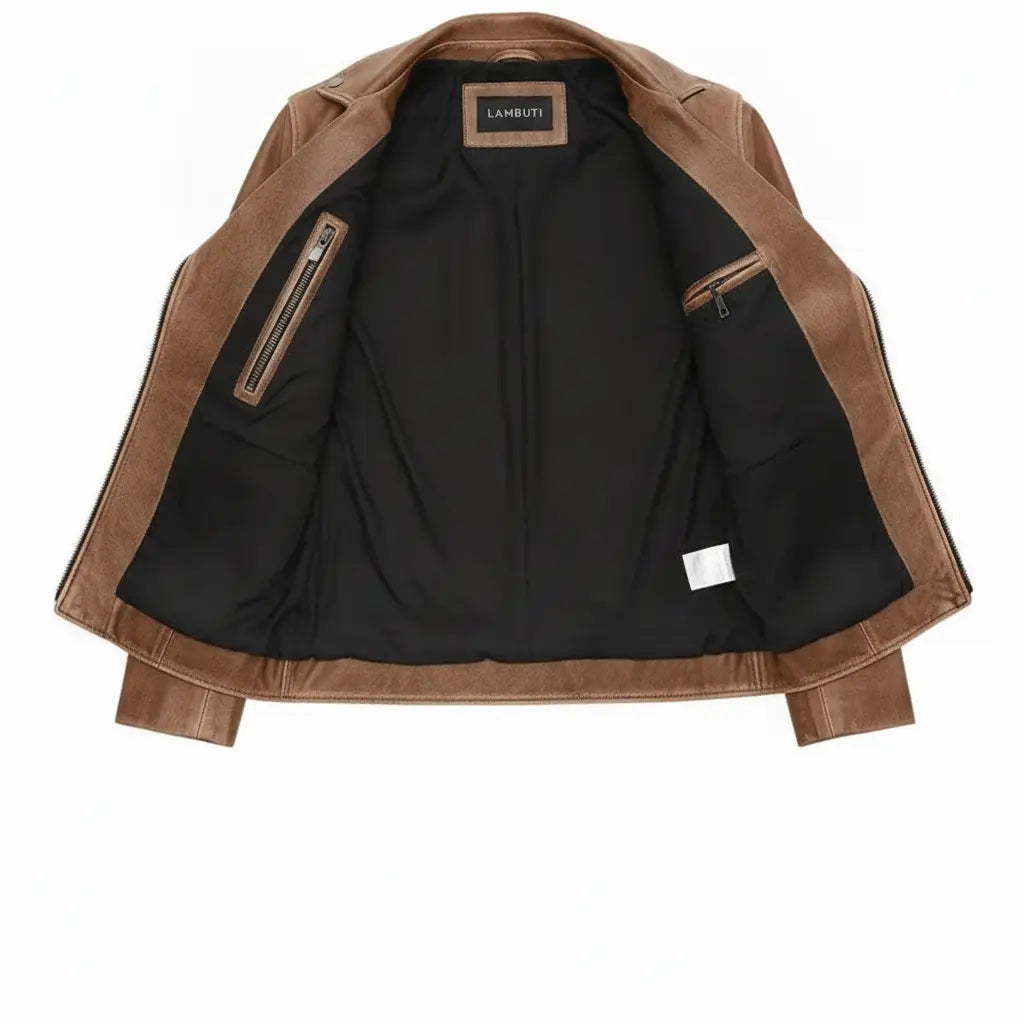 Women's Brown Leather Biker Jacket — Hobson