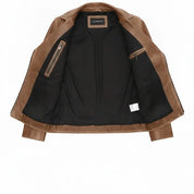 Women's Brown Leather Biker Jacket — Hobson