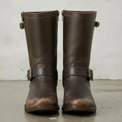 Men's Dark Brown Plain-Toe Leather Biker Boots — Aylesham