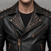 Men's Black Studded Leather Biker Jacket — Ackstone