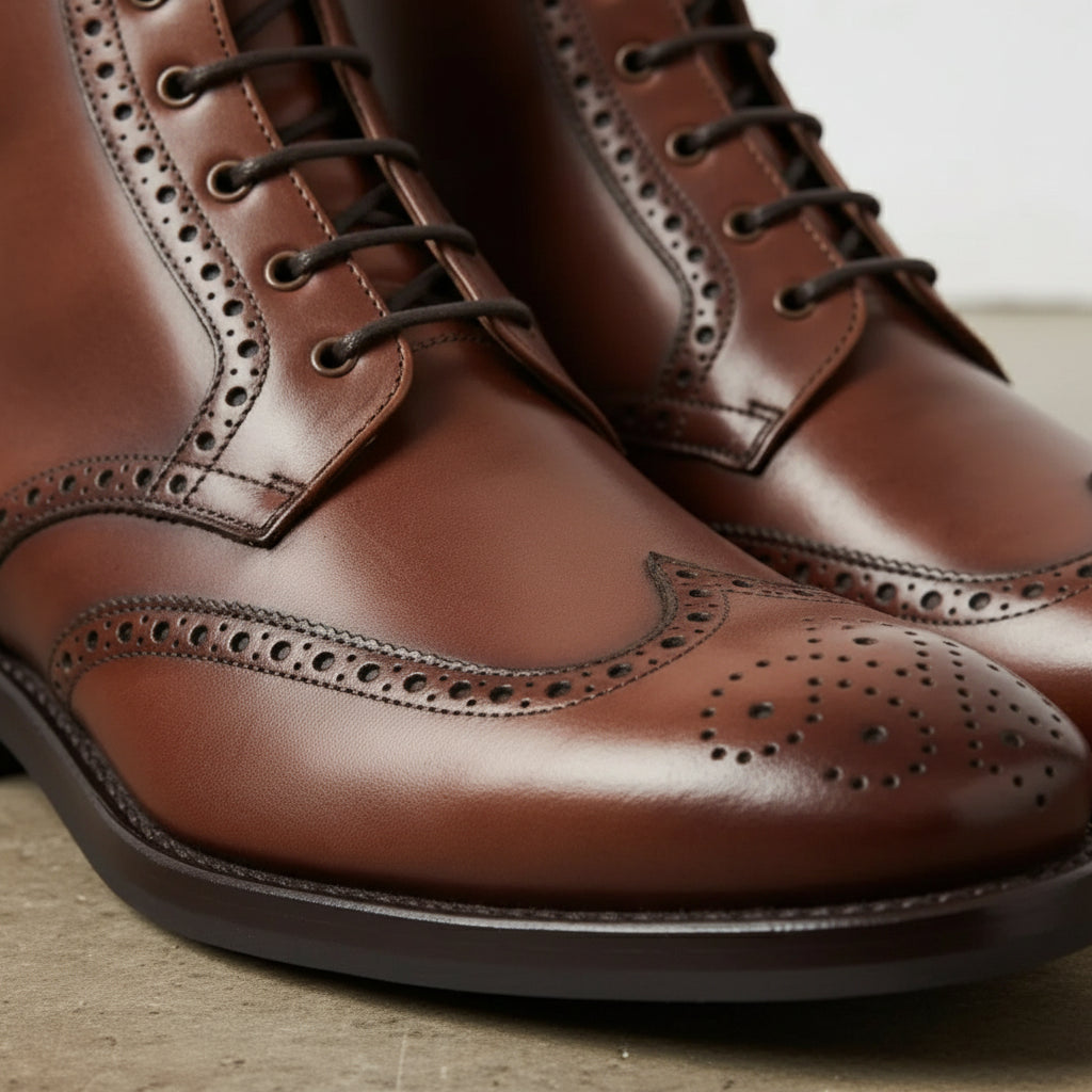 Men's Brown Wingtip Leather Derby Boots - Bishopthorpe US 9.5 / Brown / D