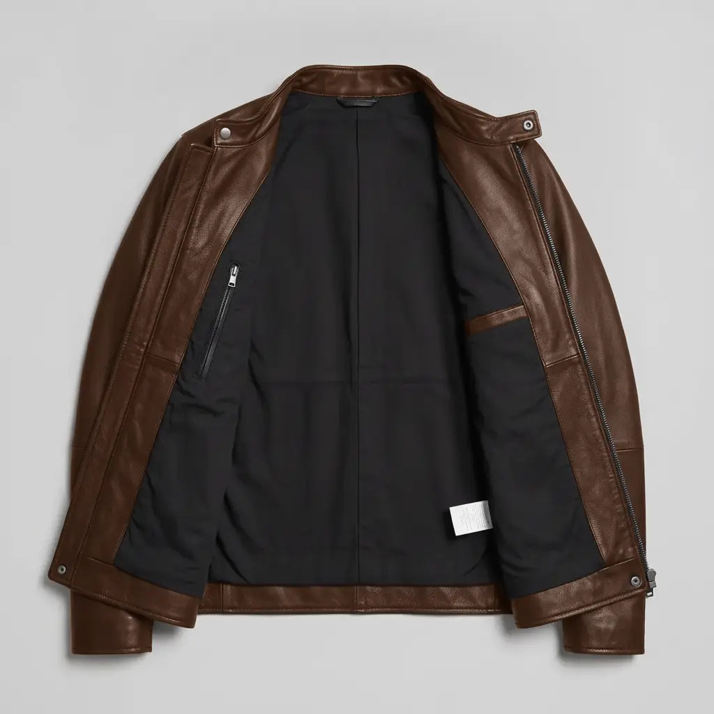 Men's Brown Leather Biker Jacket — Belstone