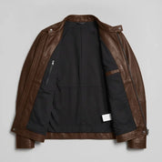 Men's Brown Leather Biker Jacket — Belstone