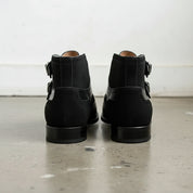 Handcrafted Men's Black suede and Leather Double Monk Strap Wingtip Boots