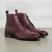 Men's Burgundy Cap-Toe Leather Derby Boots