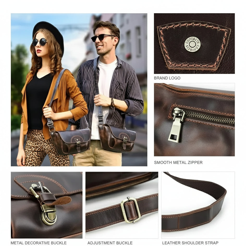 Unisex Retro Full-Grain Leather Crossbody Bag – Fits 8.3" iPad