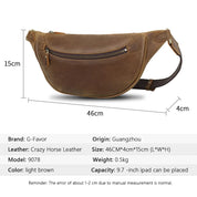 Handmade Genuine Leather Men's Chest Fannypack Bag, Waterproof Crossbody