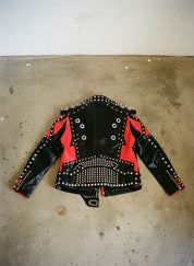 Handmade Men Red and Black Gothic Studded Leather Jacket, Men Studded Jacket