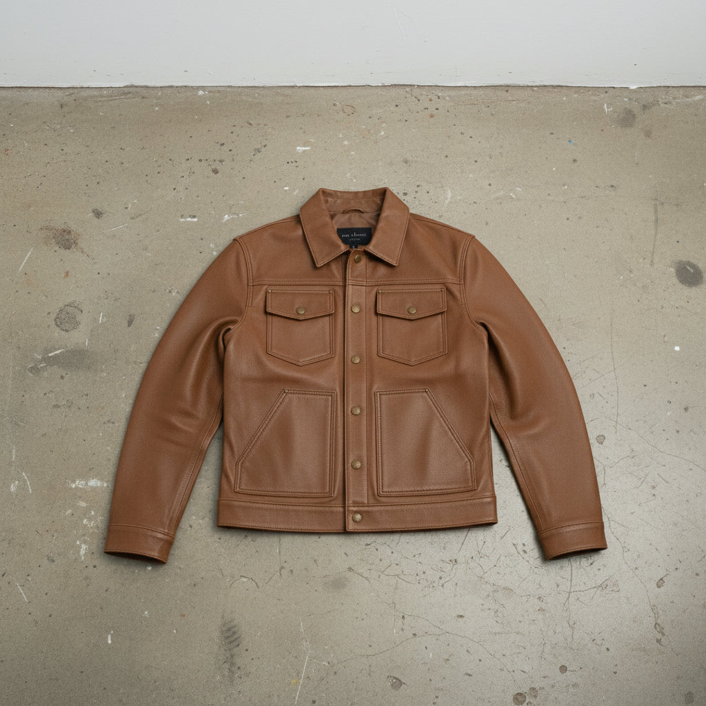 Men's Handmade Trucker Leather Jacket