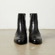 Men's Black High Heel Zipper Full-Grain Leather Dress Boots