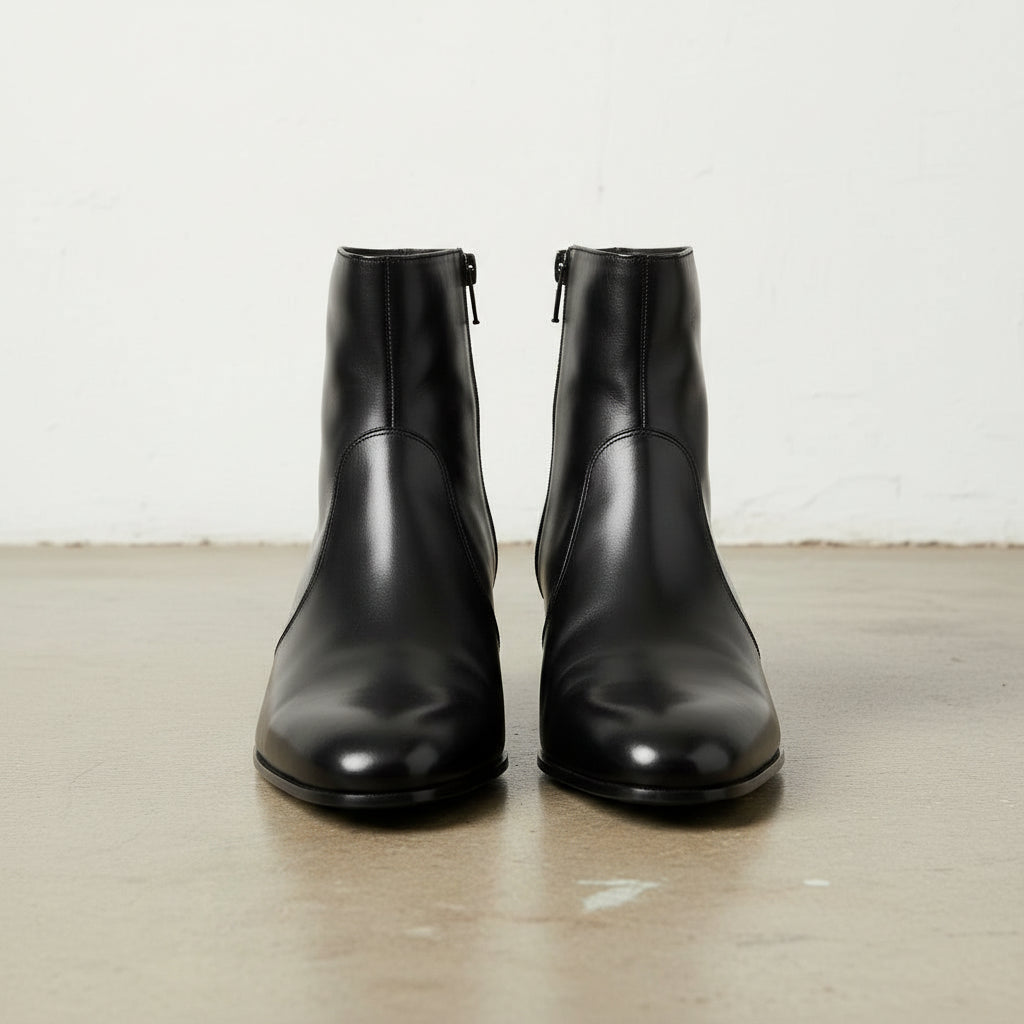 Men's Black Plain-Toe Leather Ankle Boots Men's Black Plain-Toe Leather Ankle Boots