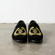 Men's Black Embroidered Velvet Loafers — Alciston