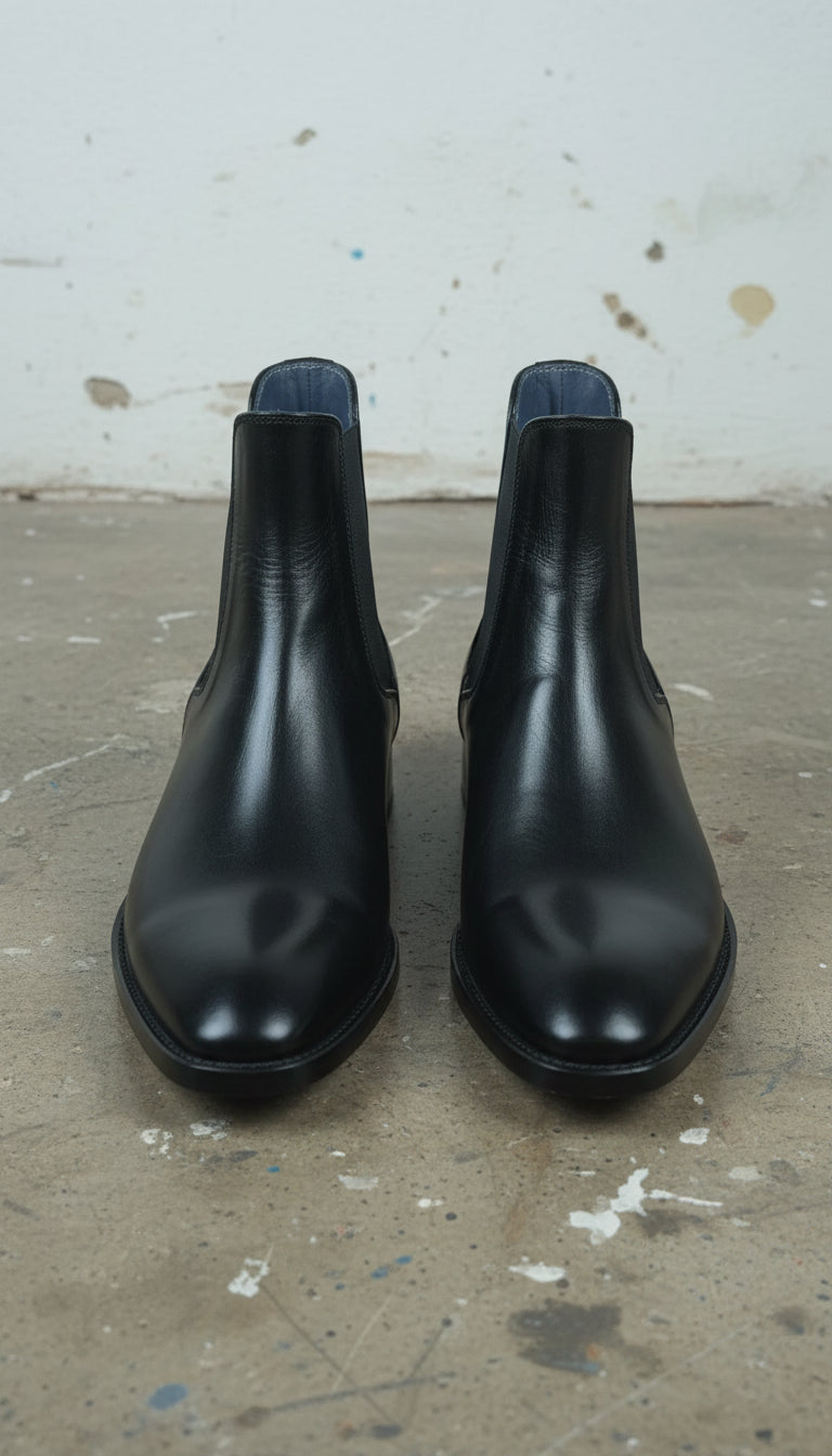 Handcrafted Men's Black Chelsea Leather Boots