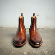 Handcrafted Men's Brown Chelsea Boots with Crocodile Pattern
