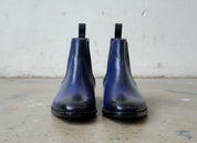 Men's Navy Blue Handmade Leather Ankle Chelsea Boots