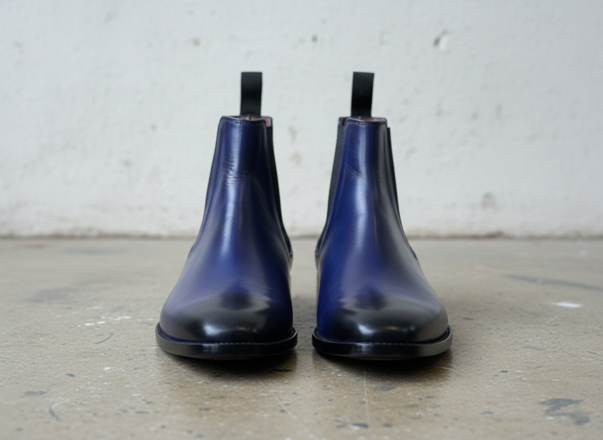 Men's Navy Blue Handmade Leather Ankle Chelsea Boots