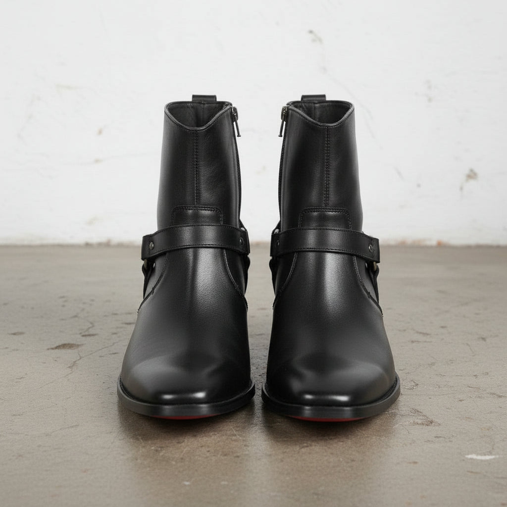 Handmade Men's Black Leather Ankle Boots, Men Ankle Designer Fashion Boots