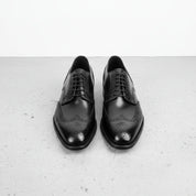 Handcrafted Men's Wingtip Brogue Formal Shoes in Black Leather