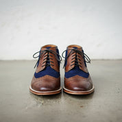 Handmade Men Two Tone Boot, Blue and Brown Ankle Boot, Mens Casual Boot