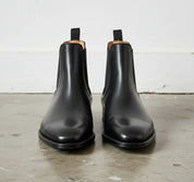 Handmade Men Full-Grain Leather Chelsea Boot Elastic Gore, Black Ankle Boots