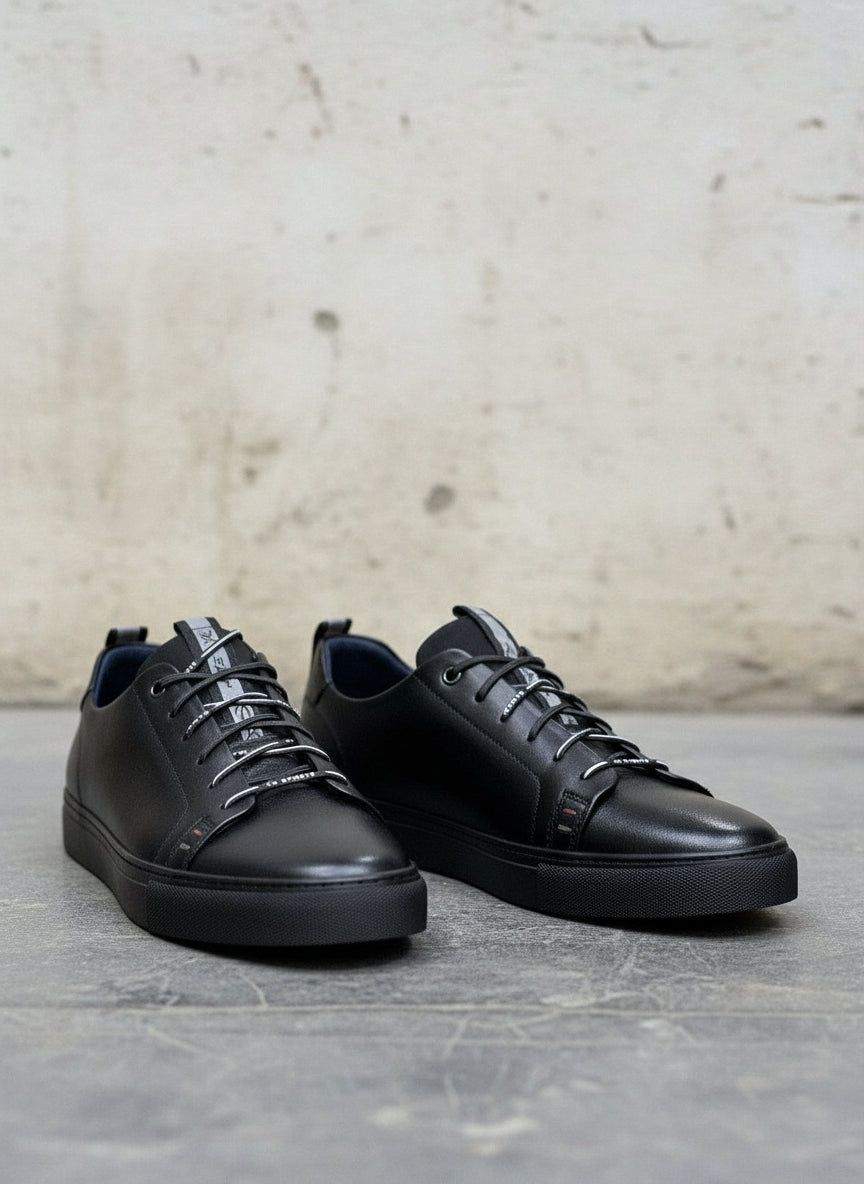 Men's Black Leather Low-Profile Sneakers