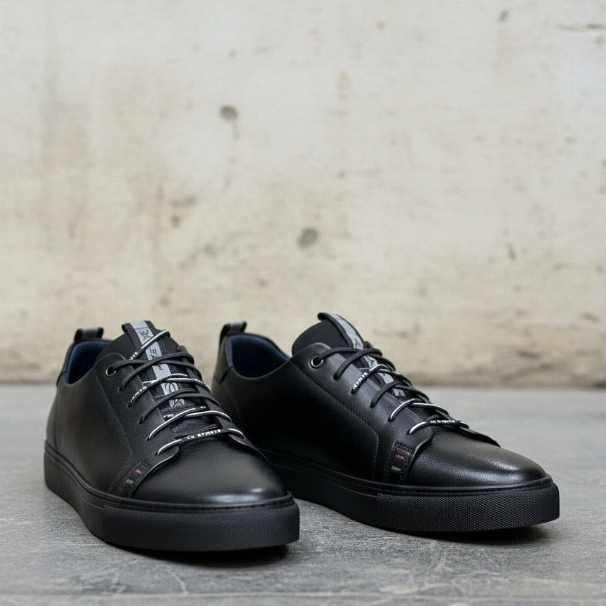 Men's Black Leather Low-Profile Sneakers