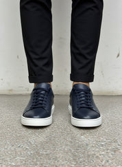 Men's Leather Navy Plain-Toe Sneaker