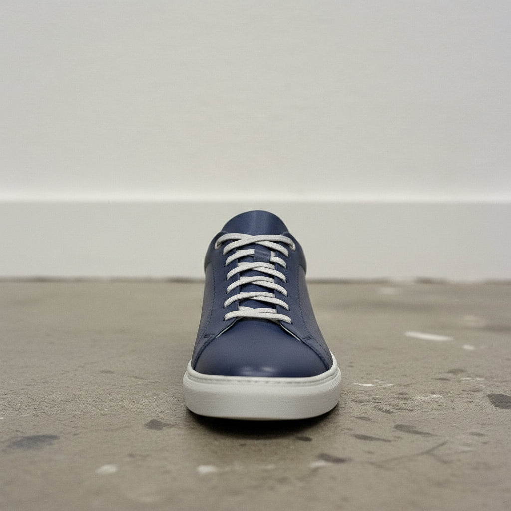 Men's Navy Blue Lace-Up Leather Sneakers