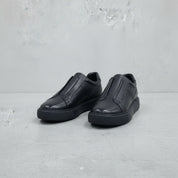 Men's Black Leather Slip-On Sneakers