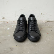 Men's Black Leather Plain-Toe Sneakers