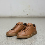 Men's Tan Leather Plain-Toe Sneakers