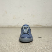 Men's Blue Leather Plain-Toe Sneakers