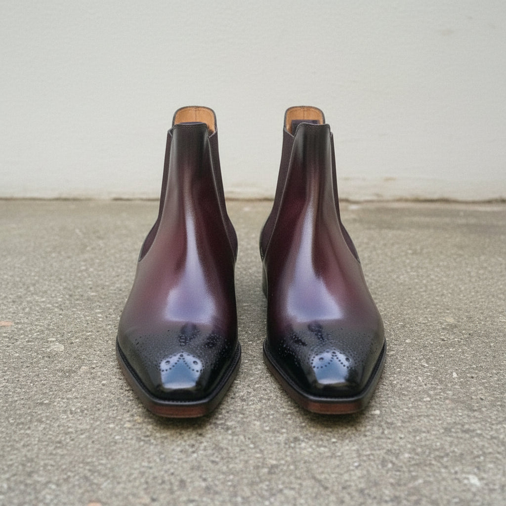 Handmade Men's Dark Burgundy Leather Chelsea Ankle Boots