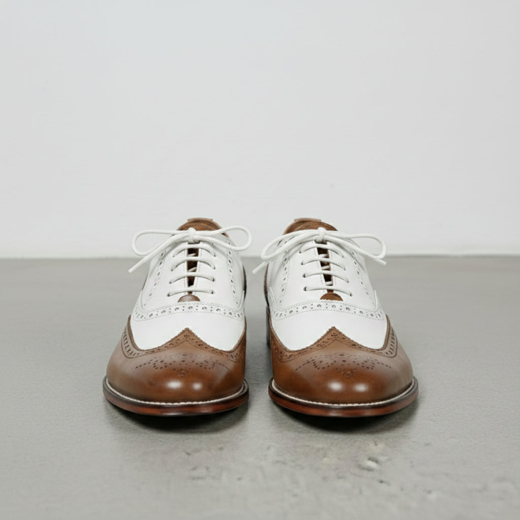 Handmade Men's Spectator Shoes: Two-tone Wingtip Brogues