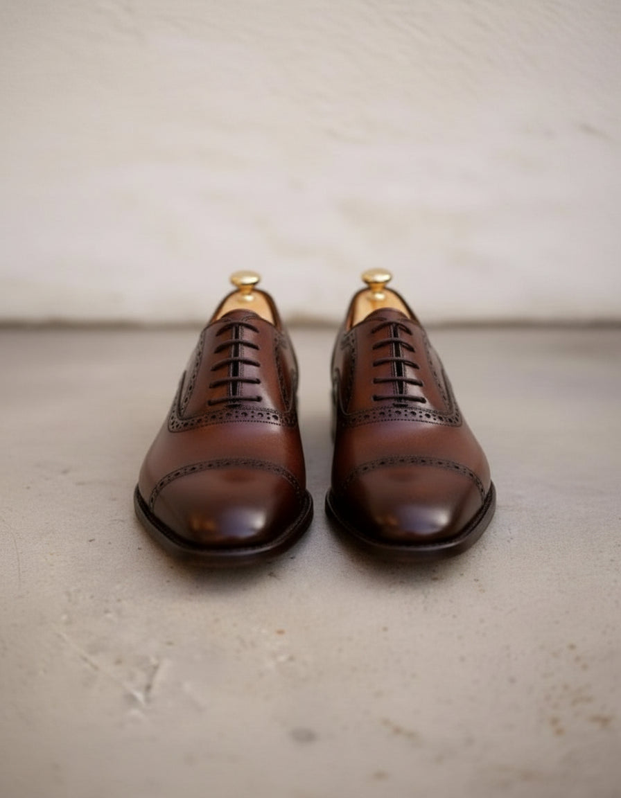 Handcrafted Men's Brown Leather Brogue Shoes