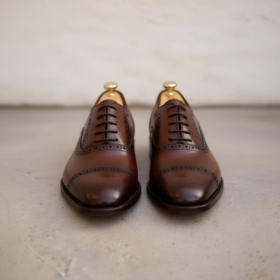 Handcrafted Men's Brown Leather Brogue Shoes