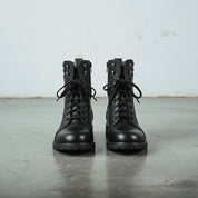 Men's Black Cap-Toe Leather Biker Boots