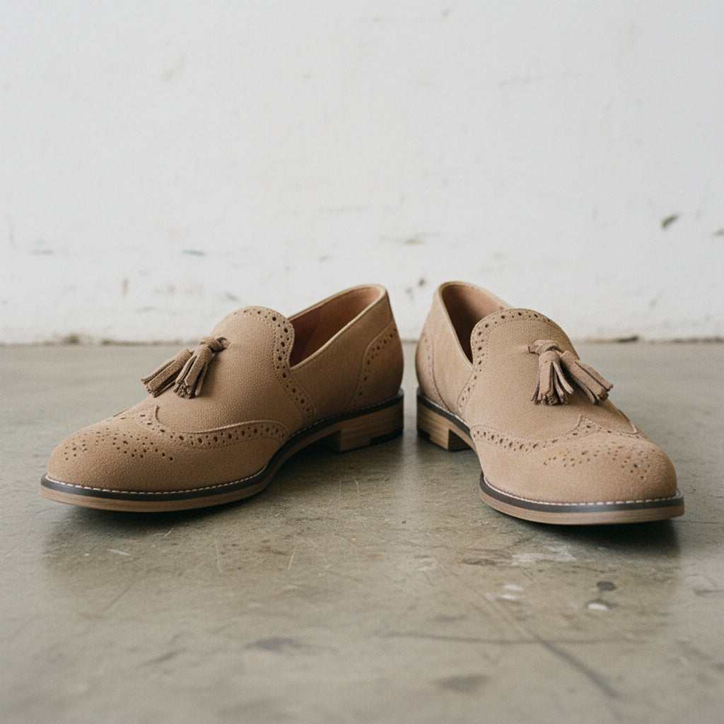 Men's Suede Brogue Slip-on Shoes in Cow Leather