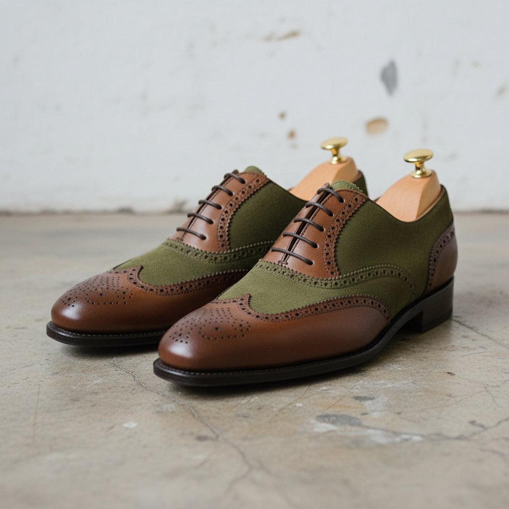 Men's Two tone wing tip brogue dress shoes, Men formal leather shoes